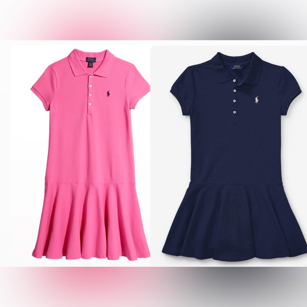 2 Ralph Lauren Stretch Mesh Polo Dresses (Color:Navy & Pink) (Size: M 8-10)